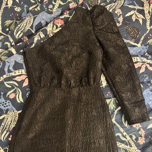 And Other Stories Black Asymmetrical Puff Sleeve Mini Dress